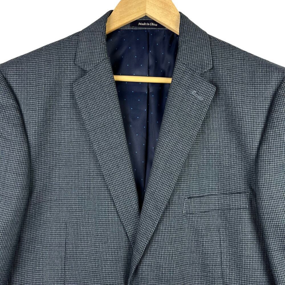 EUC Alan Flusser Blue Houndstooth Grid Polka Dot Lining 2 Button Mens 44R Blazer